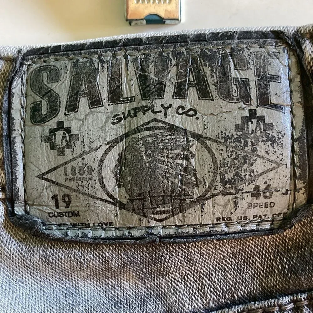 Men’s Jeans Size 31S Salvage Supply Co For Buckle Gray Washed Denim with Flaw
